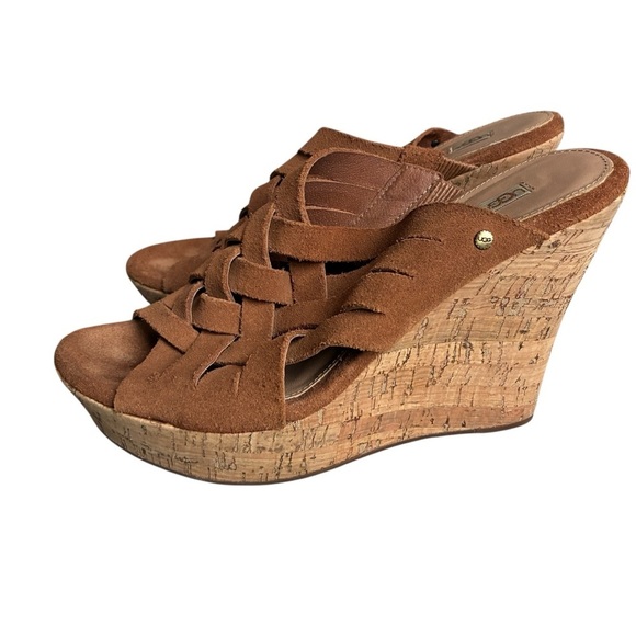 UGG Brown Marta Wedge Sandals with Cork Wedge Heel Size 10 - Picture 4 of 13